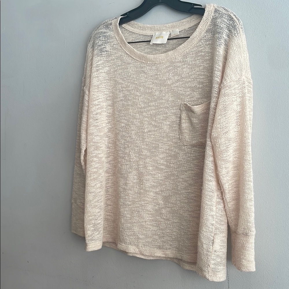 Maeve Tan Cream Long Sleeve Sweater with Pocket Small Knit